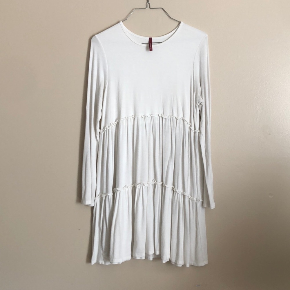 White Long Sleeve Ruffle Dress